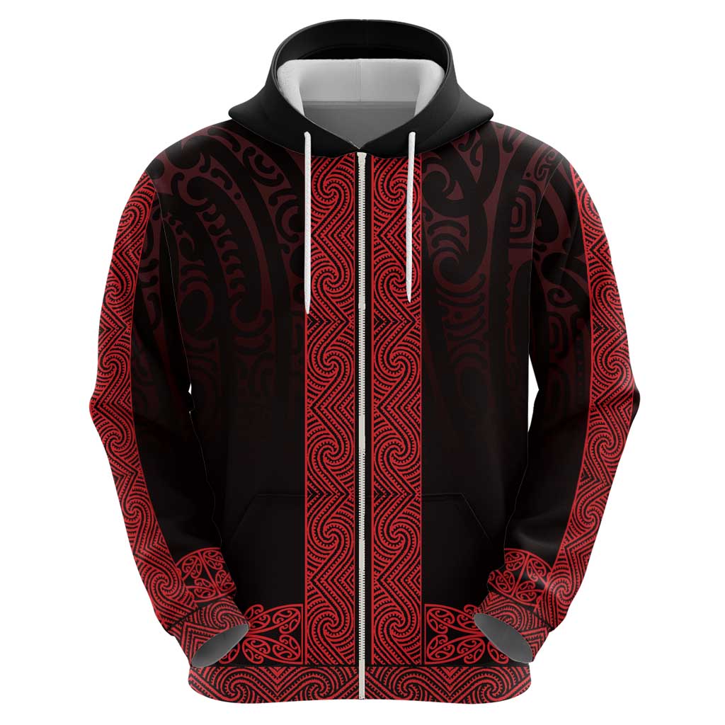New Zealand Maori Kowhaiwhai Zip Hoodie Whero Maui and Mangopare