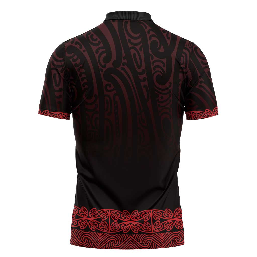 New Zealand Maori Kowhaiwhai Zipper Polo Shirt Whero Maui and Mangopare - Polynesian Pride