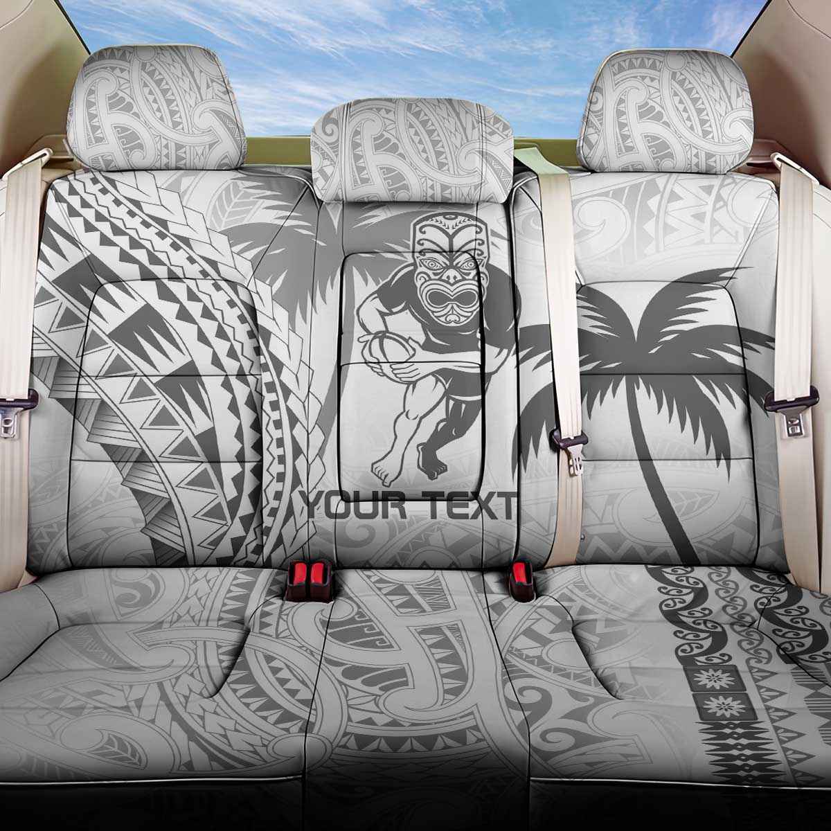 Custom Fiji Black Fern Back Car Seat Cover Maori Warroir with Fijian Masi Pattern