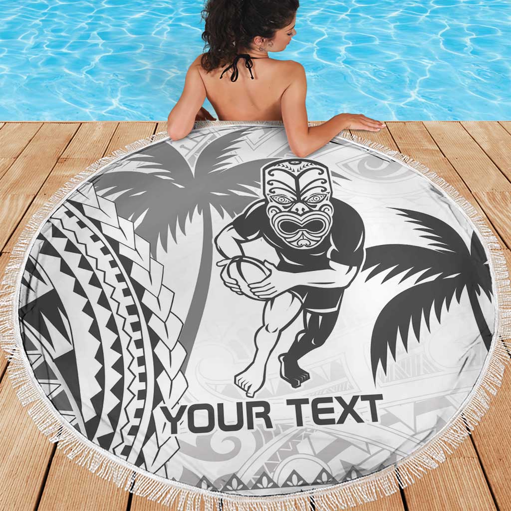 Custom Fiji Black Fern Beach Blanket Maori Warroir with Fijian Masi Pattern