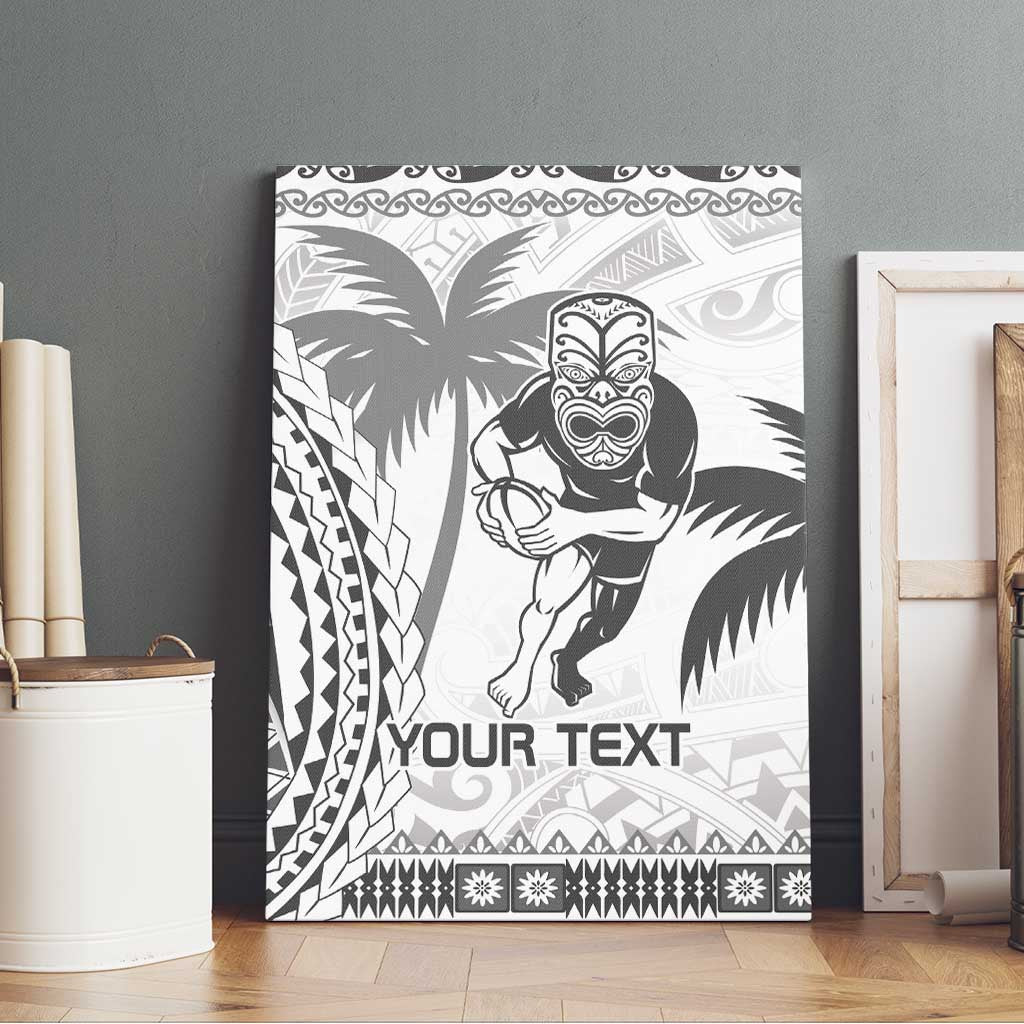 Custom Fiji Black Fern Canvas Wall Art Maori Warroir with Fijian Masi Pattern