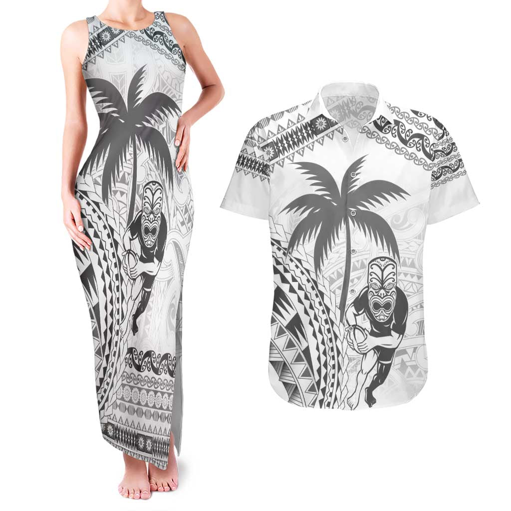 Custom Fiji Black Fern Couples Matching Tank Maxi Dress and Hawaiian Shirt Maori Warroir with Fijian Masi Pattern
