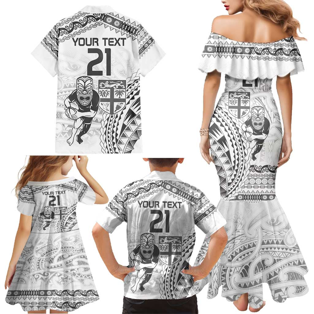 Custom Fiji Black Fern Family Matching Mermaid Dress and Hawaiian Shirt Maori Warroir with Fijian Masi Pattern