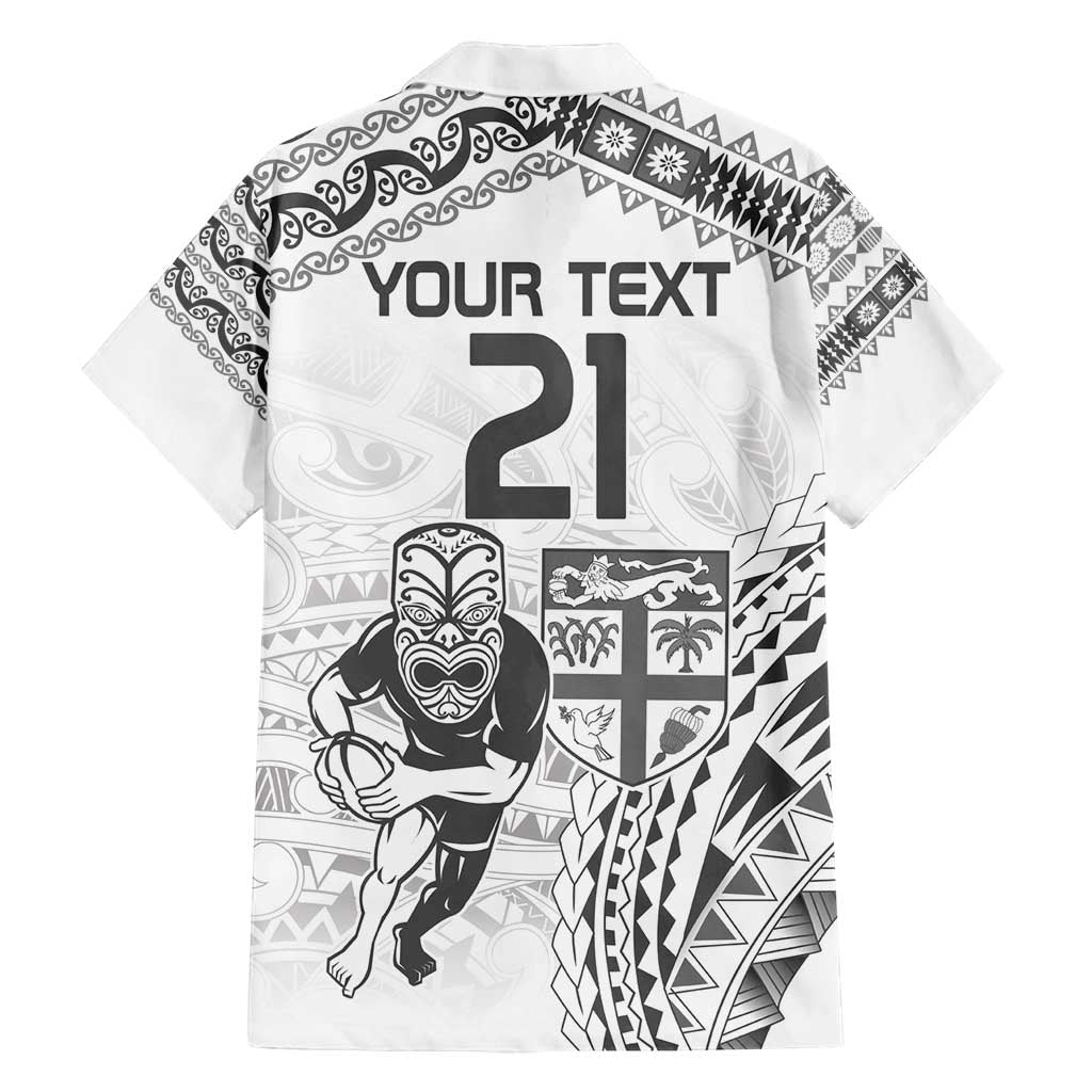 Custom Fiji Black Fern Family Matching Off Shoulder Short Dress and Hawaiian Shirt Maori Warroir with Fijian Masi Pattern