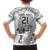 Custom Fiji Black Fern Kid Hawaiian Shirt Maori Warroir with Fijian Masi Pattern