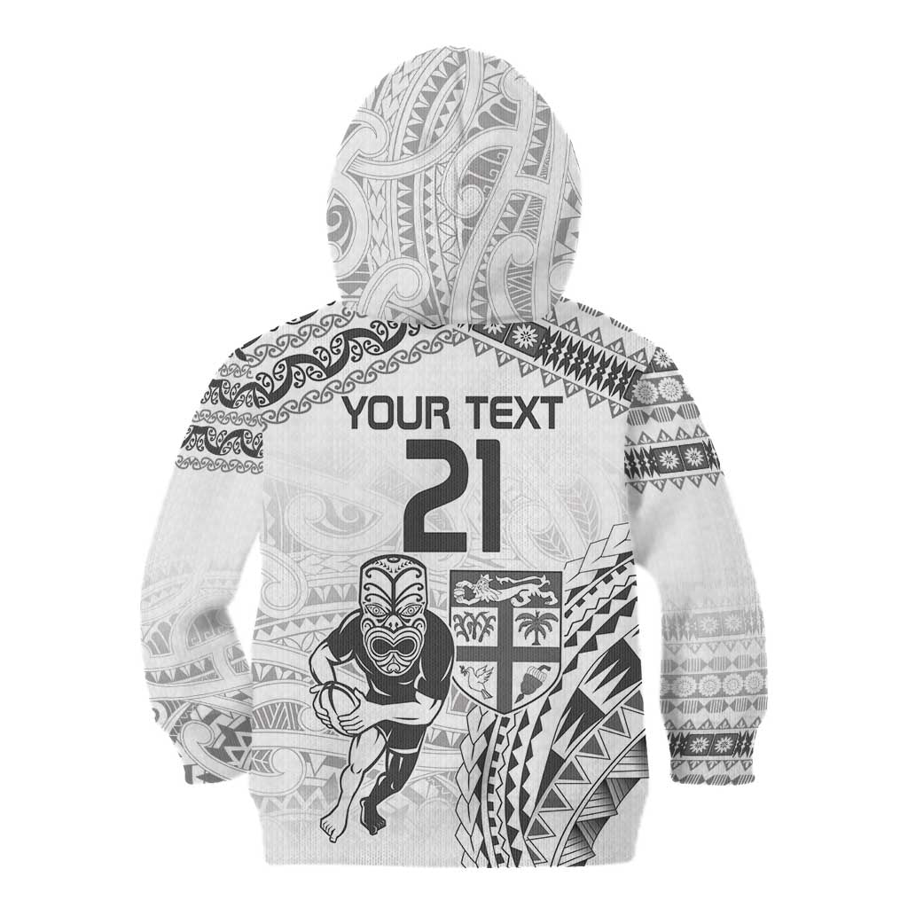 Custom Fiji Black Fern Kid Hoodie Maori Warroir with Fijian Masi Pattern