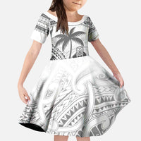 Custom Fiji Black Fern Kid Short Sleeve Dress Maori Warroir with Fijian Masi Pattern