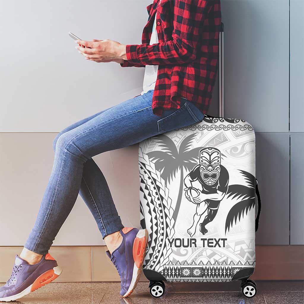 Custom Fiji Black Fern Luggage Cover Maori Warroir with Fijian Masi Pattern