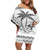 Custom Fiji Black Fern Off Shoulder Short Dress Maori Warroir with Fijian Masi Pattern