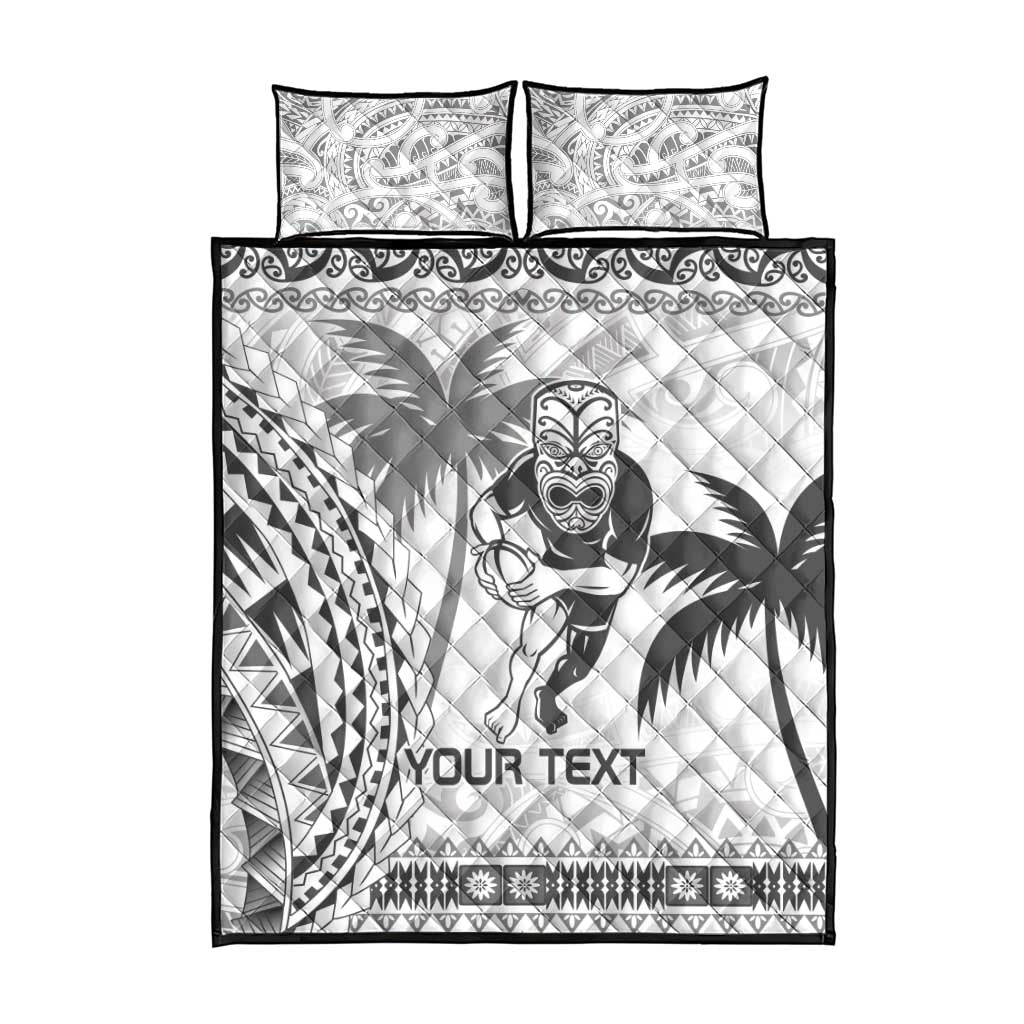 Custom Fiji Black Fern Quilt Bed Set Maori Warroir with Fijian Masi Pattern