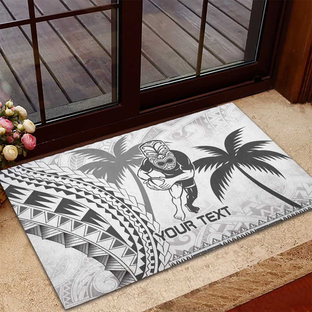 Custom Fiji Black Fern Rubber Doormat Maori Warroir with Fijian Masi Pattern