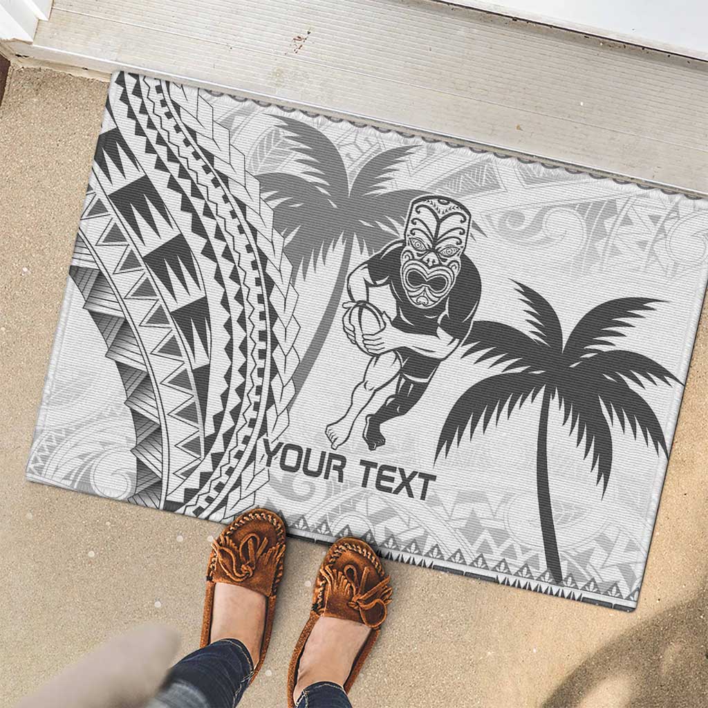 Custom Fiji Black Fern Rubber Doormat Maori Warroir with Fijian Masi Pattern