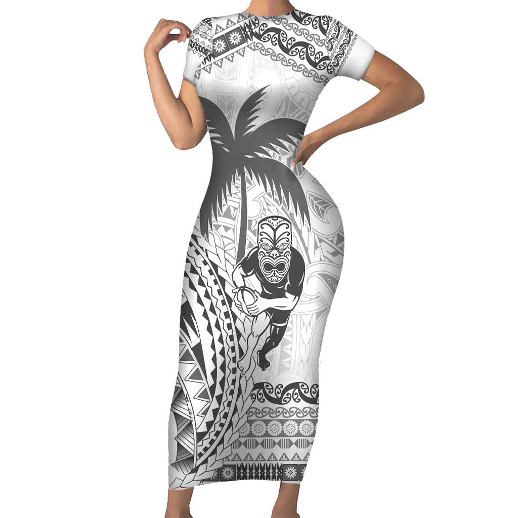 Custom Fiji Black Fern Short Sleeve Bodycon Dress Maori Warroir with Fijian Masi Pattern