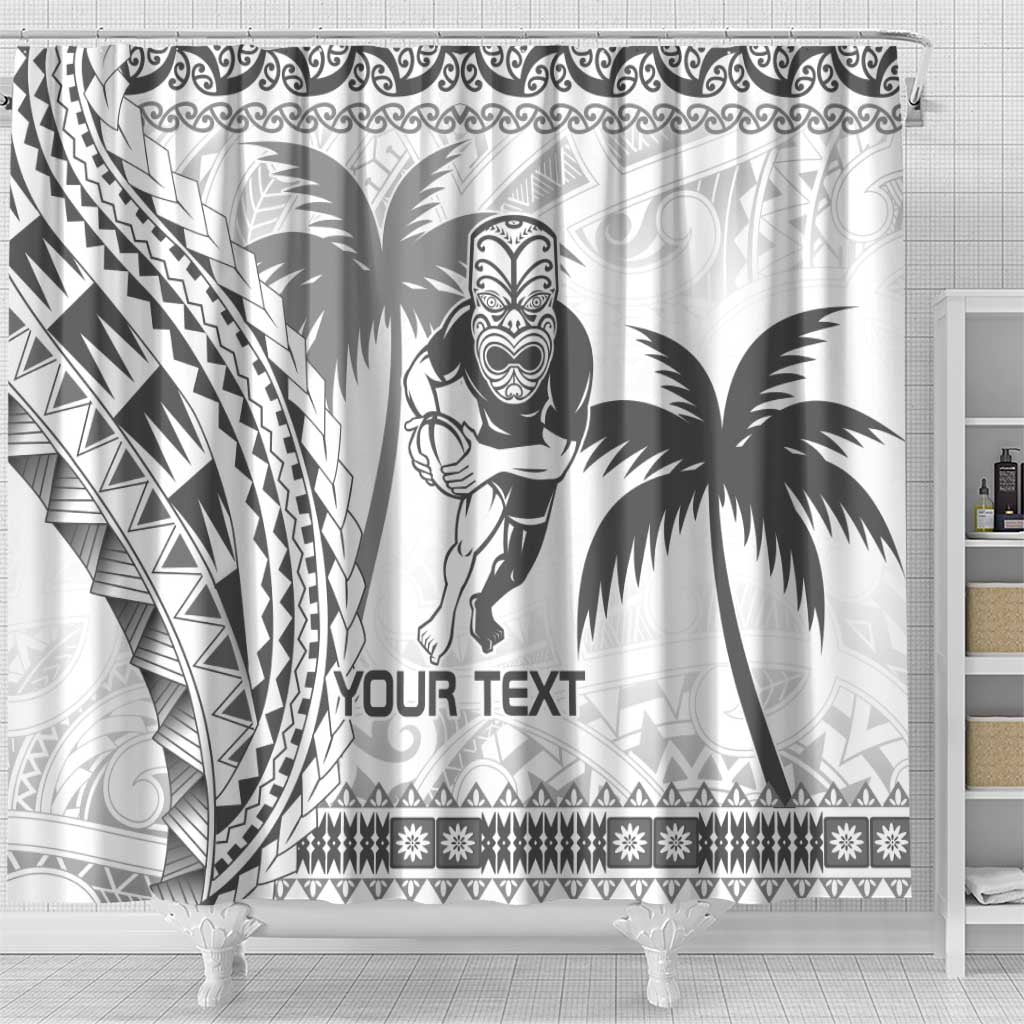 Custom Fiji Black Fern Shower Curtain Maori Warroir with Fijian Masi Pattern
