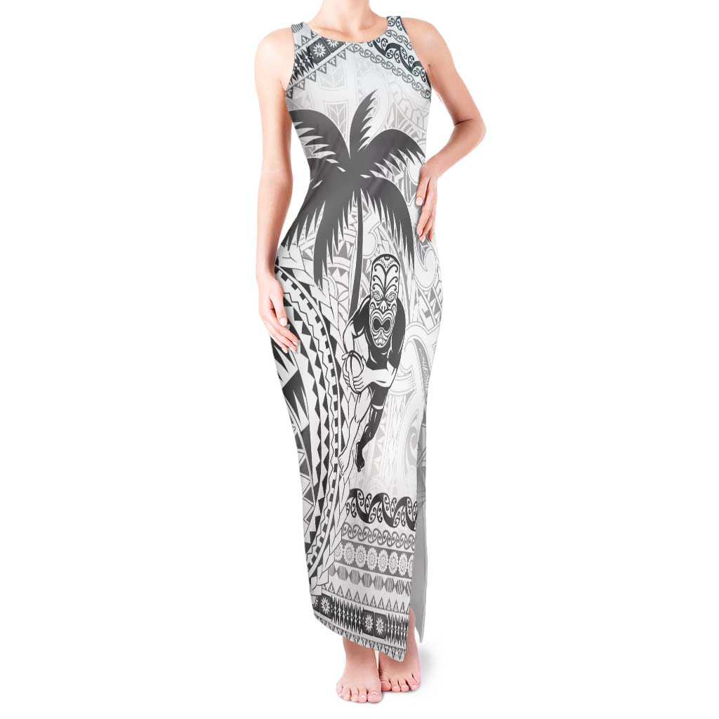 Custom Fiji Black Fern Tank Maxi Dress Maori Warroir with Fijian Masi Pattern