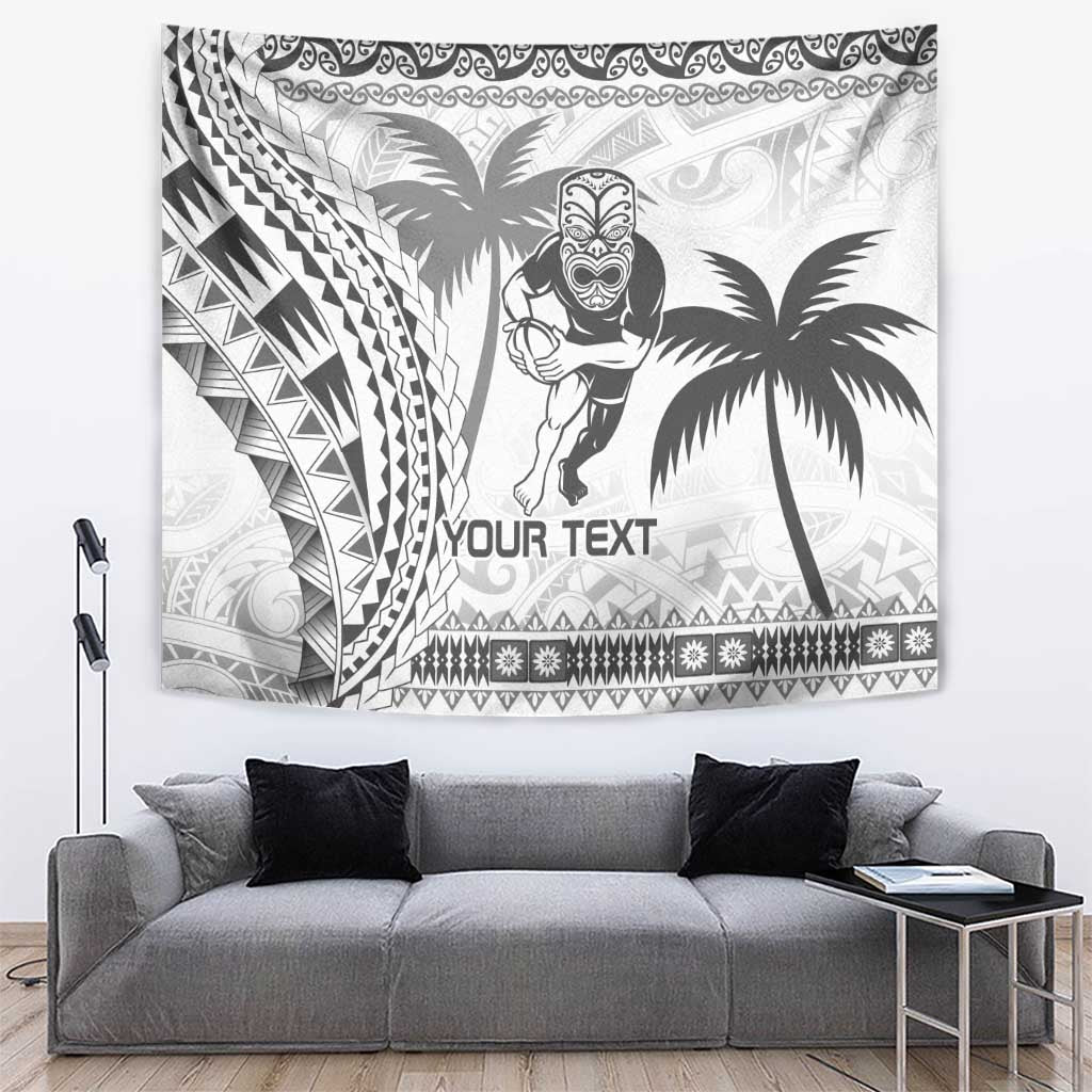 Custom Fiji Black Fern Tapestry Maori Warroir with Fijian Masi Pattern