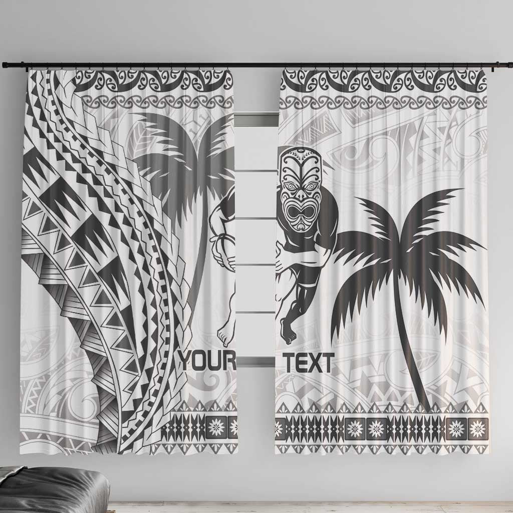 Custom Fiji Black Fern Window Curtain Maori Warroir with Fijian Masi Pattern