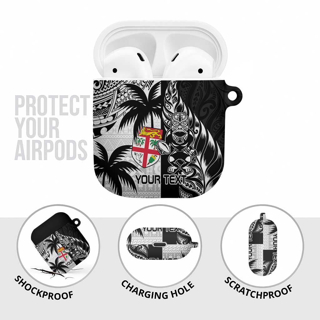 Fiji New Zealand Rugby Personalised AirPods Case Maori and Tapa Pattern - Polynesian Pride