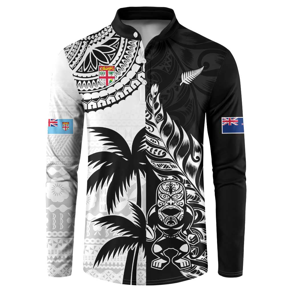 Custom Fiji New Zealand Button Sweatshirt Maori mix Tapa Pattern Version