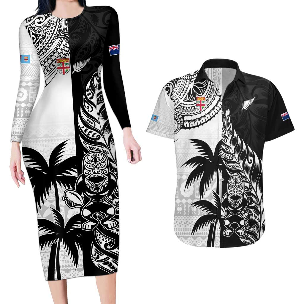 Custom Fiji New Zealand Couples Matching Long Sleeve Bodycon Dress and Hawaiian Shirt Maori mix Tapa Pattern Version