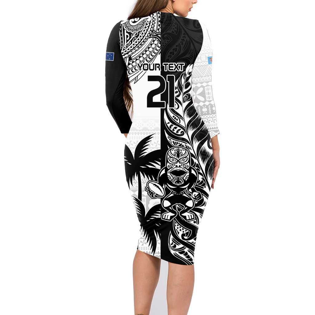 Custom Fiji New Zealand Family Matching Long Sleeve Bodycon Dress and Hawaiian Shirt Maori mix Tapa Pattern Version