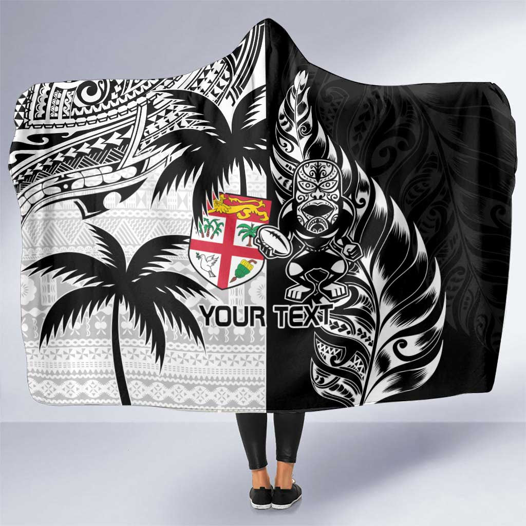 Custom Fiji New Zealand Hooded Blanket Maori mix Tapa Pattern Version