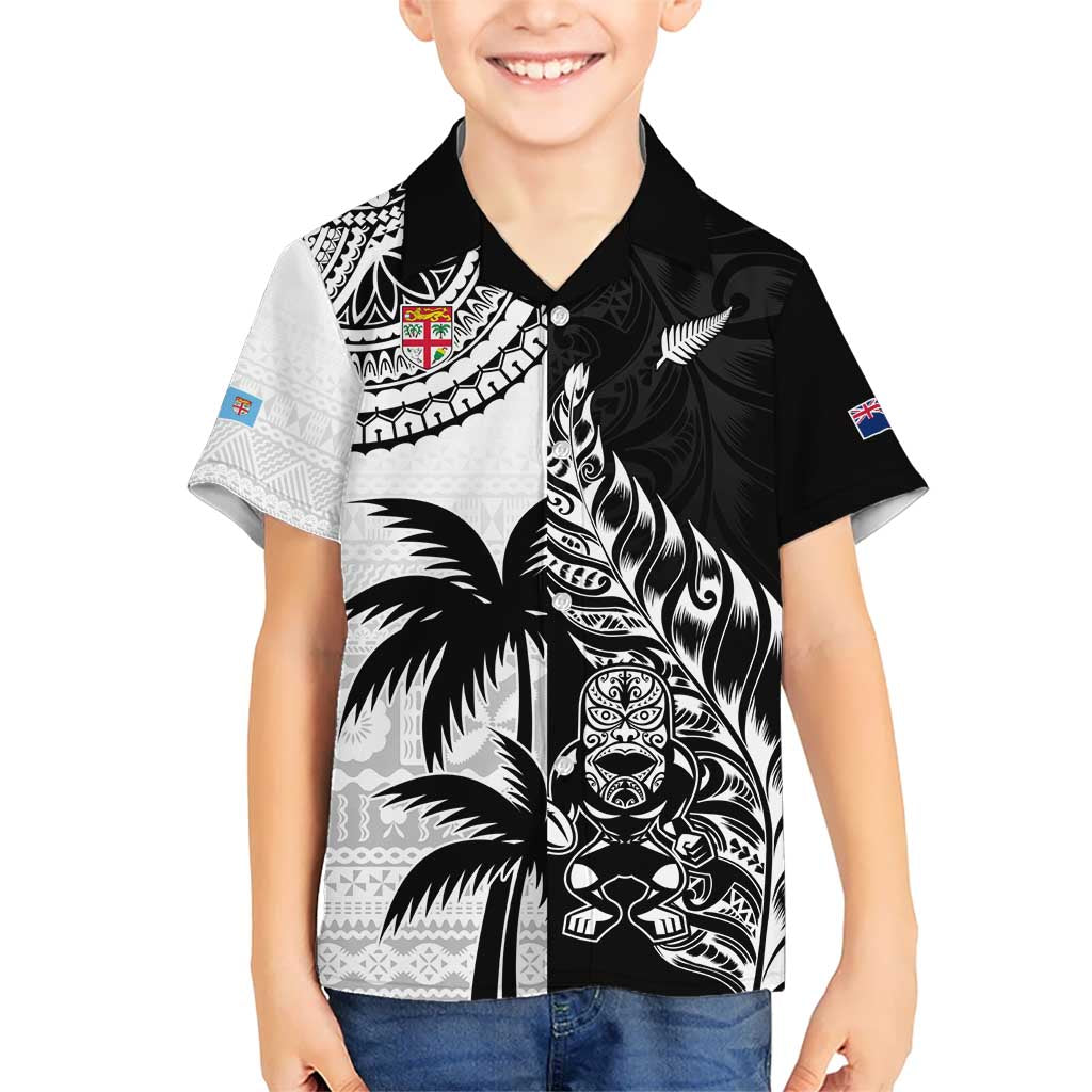 Custom Fiji New Zealand Kid Hawaiian Shirt Maori mix Tapa Pattern Version