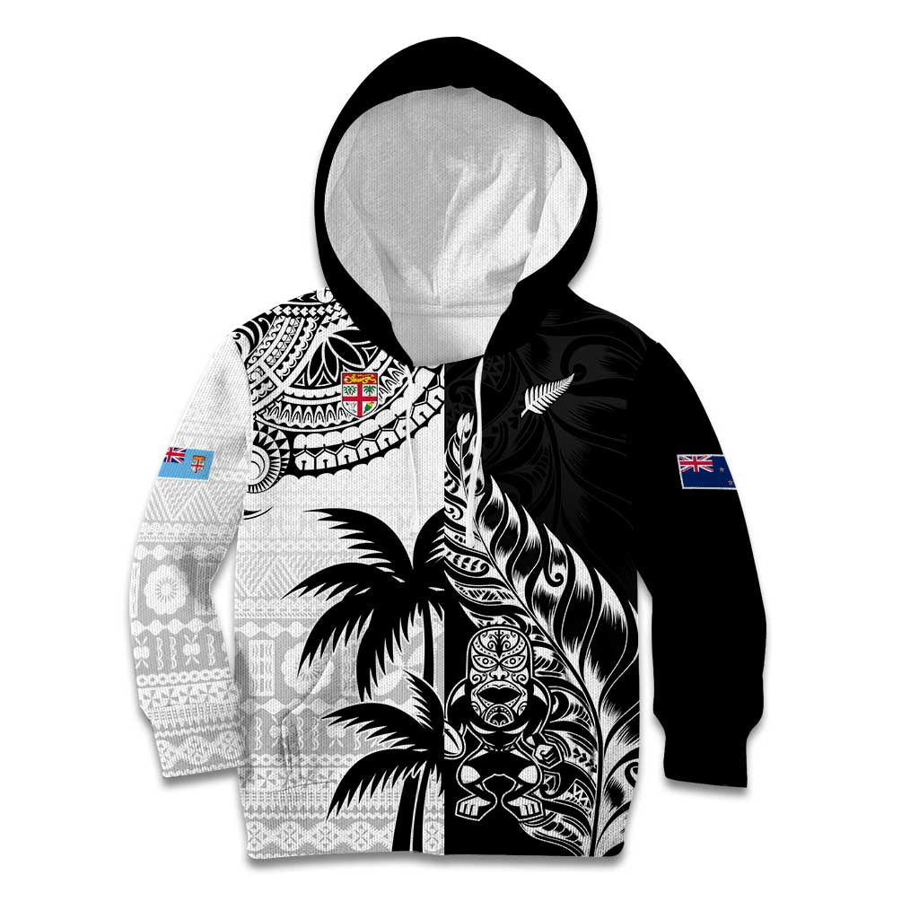 Custom Fiji New Zealand Kid Hoodie Maori mix Tapa Pattern Version