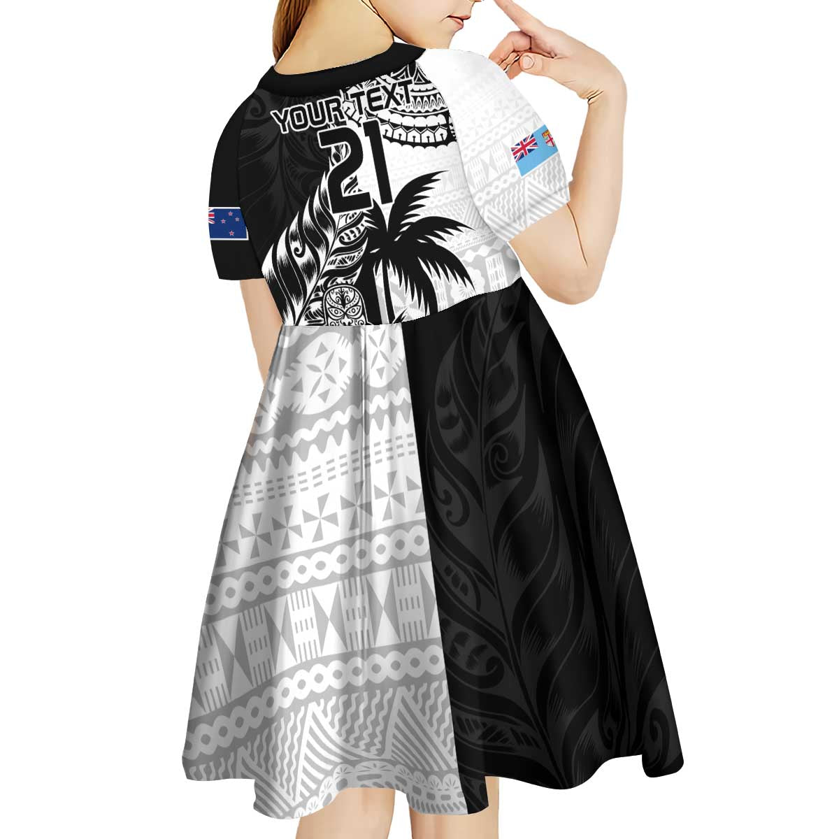 Custom Fiji New Zealand Kid Short Sleeve Dress Maori mix Tapa Pattern Version