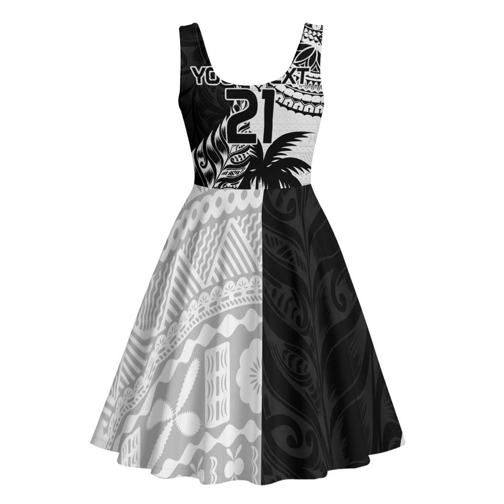 Fiji New Zealand Rugby Personalised Midi Dress Maori and Tapa Pattern - Polynesian Pride