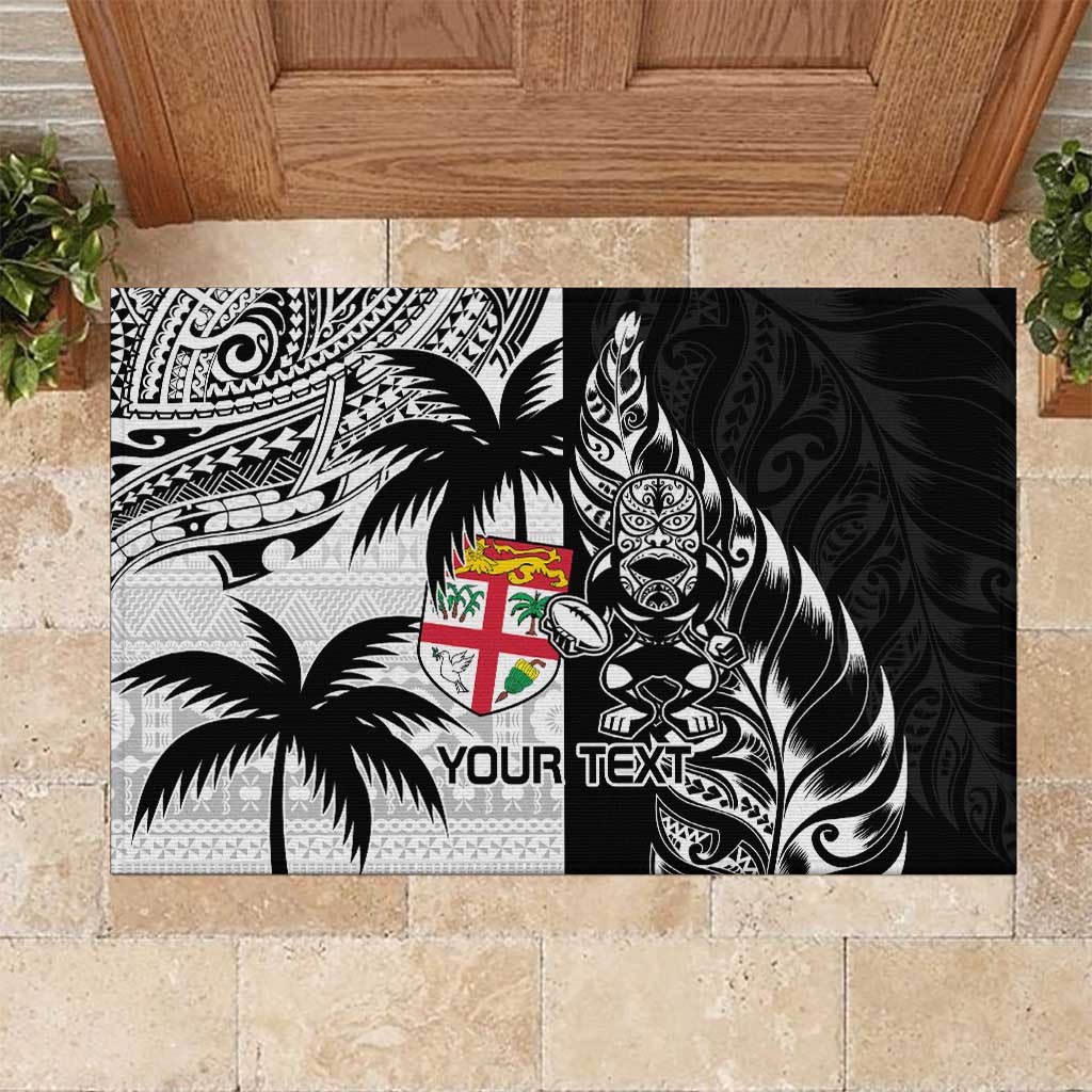 Custom Fiji New Zealand Rubber Doormat Maori mix Tapa Pattern Version