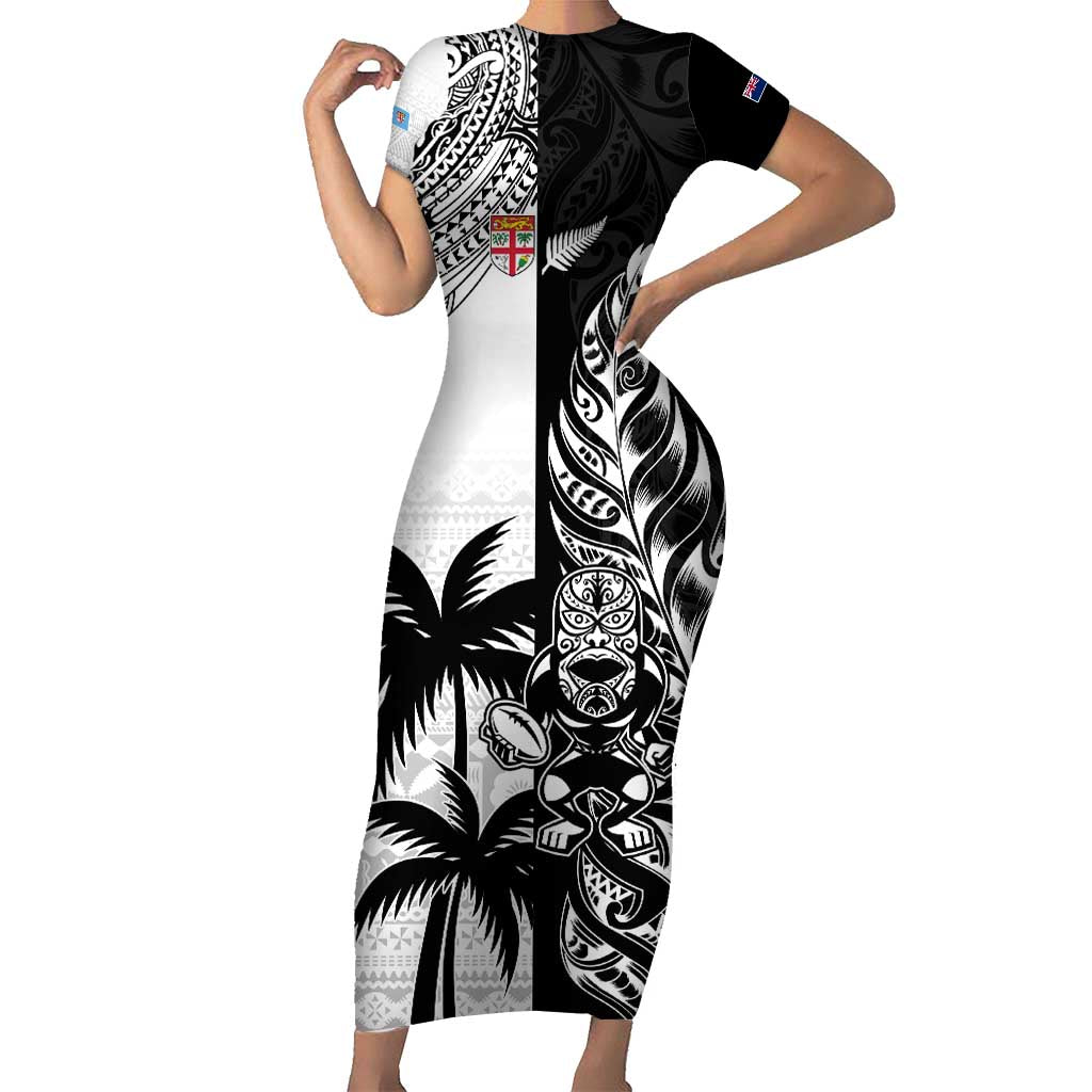 Custom Fiji New Zealand Short Sleeve Bodycon Dress Maori mix Tapa Pattern Version