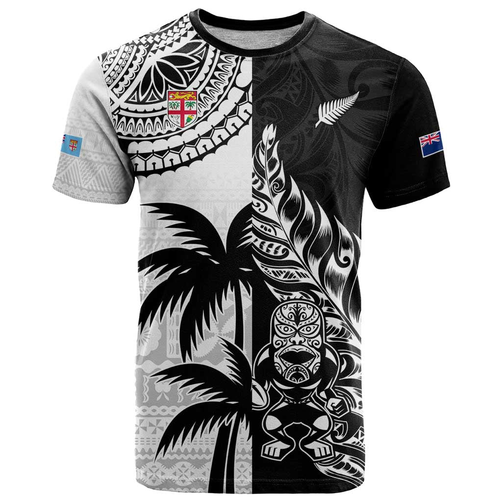 Custom Fiji New Zealand T Shirt Maori mix Tapa Pattern Version