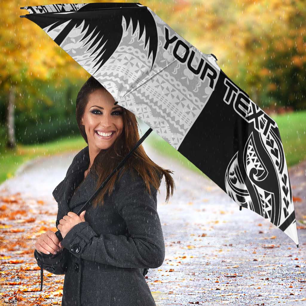 Fiji New Zealand Rugby Personalised Umbrella Maori and Tapa Pattern - Polynesian Pride