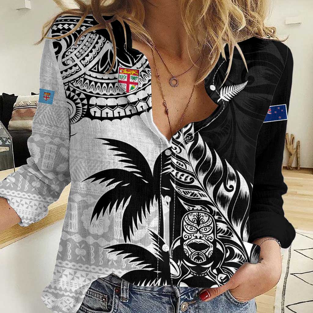 Custom Fiji New Zealand Women Casual Shirt Maori mix Tapa Pattern Version