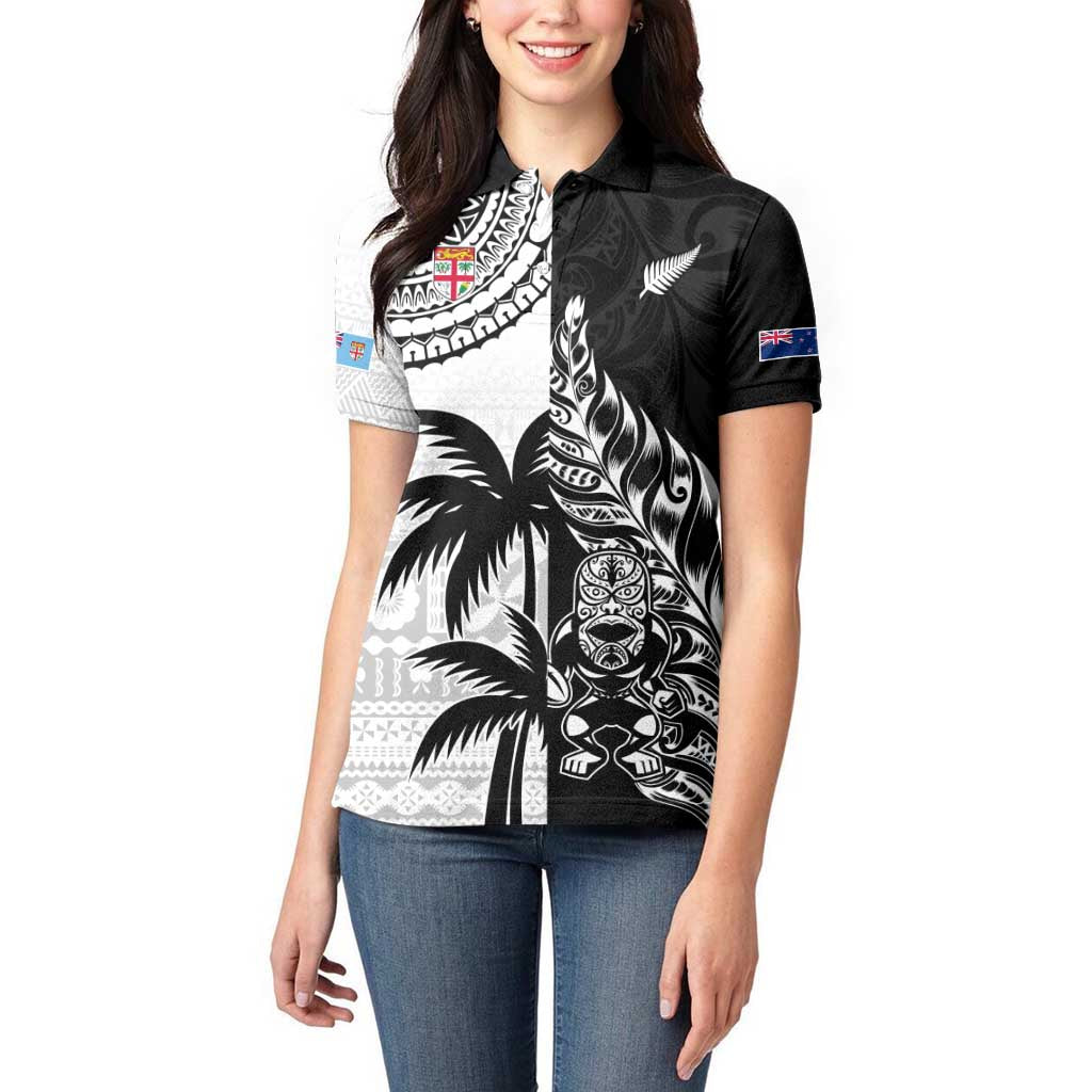 Custom Fiji New Zealand Women Polo Shirt Maori mix Tapa Pattern Version