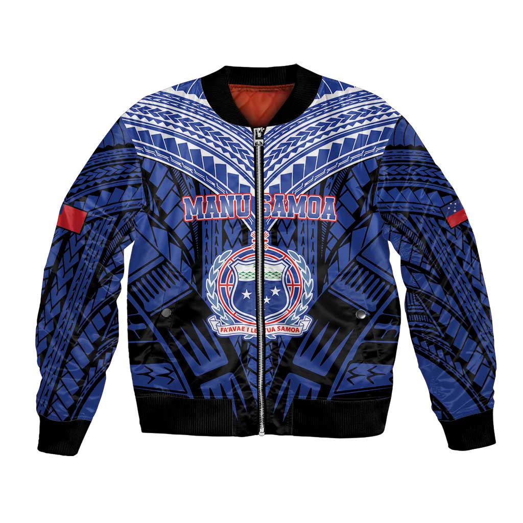 Custom Manu Samoa Sevens Rugby Bomber Jacket Samoan Tribal Tattoo