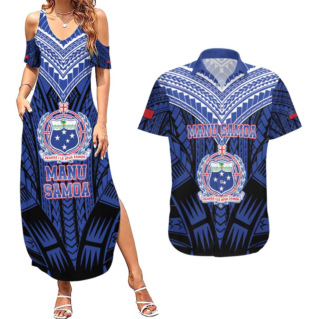 Custom Manu Samoa Sevens Rugby Couples Matching Summer Maxi Dress and Hawaiian Shirt Samoan Tribal Tattoo