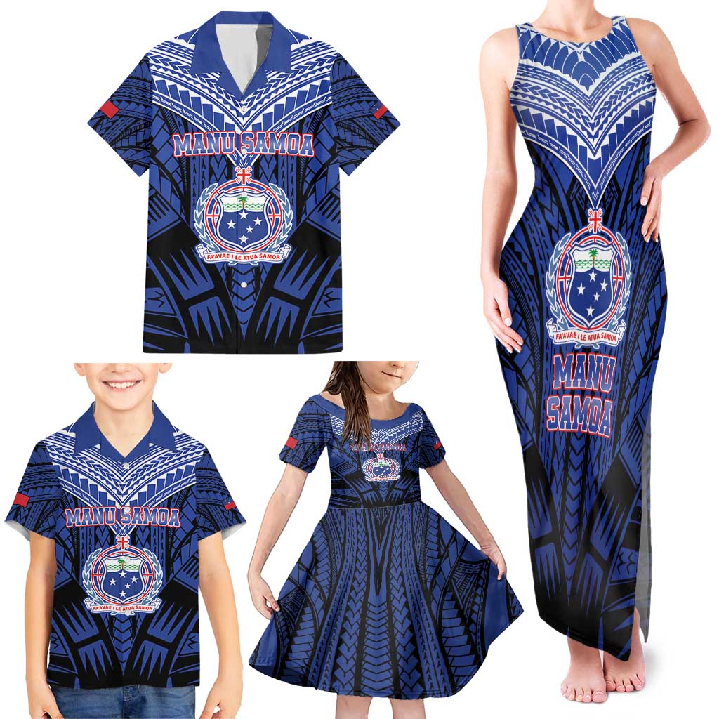 Custom Manu Samoa Sevens Rugby Family Matching Tank Maxi Dress and Hawaiian Shirt Samoan Tribal Tattoo