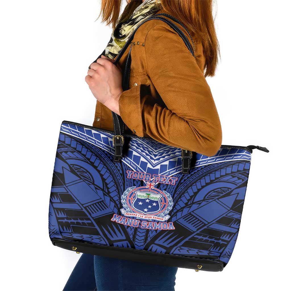 Custom Manu Samoa Sevens Rugby Leather Tote Bag Samoan Tribal Tattoo