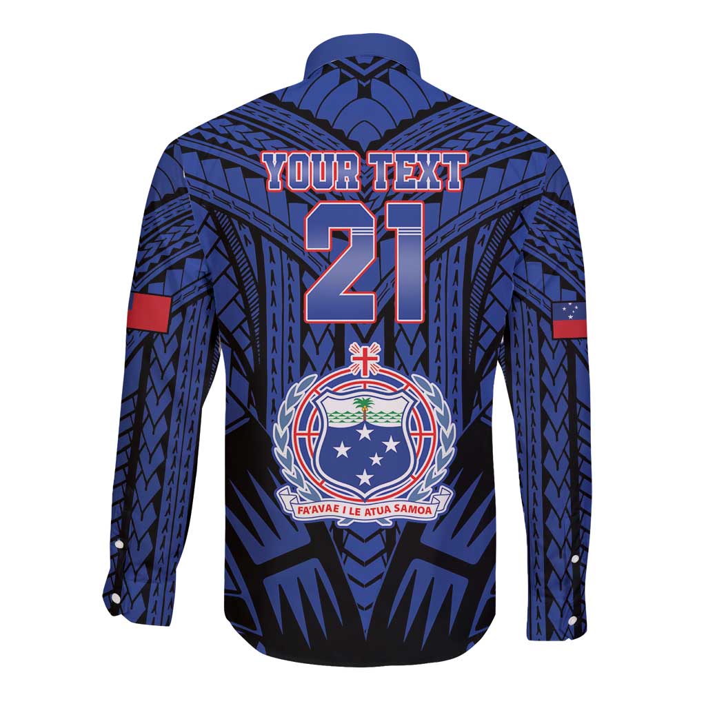 Custom Manu Samoa Sevens Rugby Long Sleeve Button Shirt Samoan Tribal Tattoo