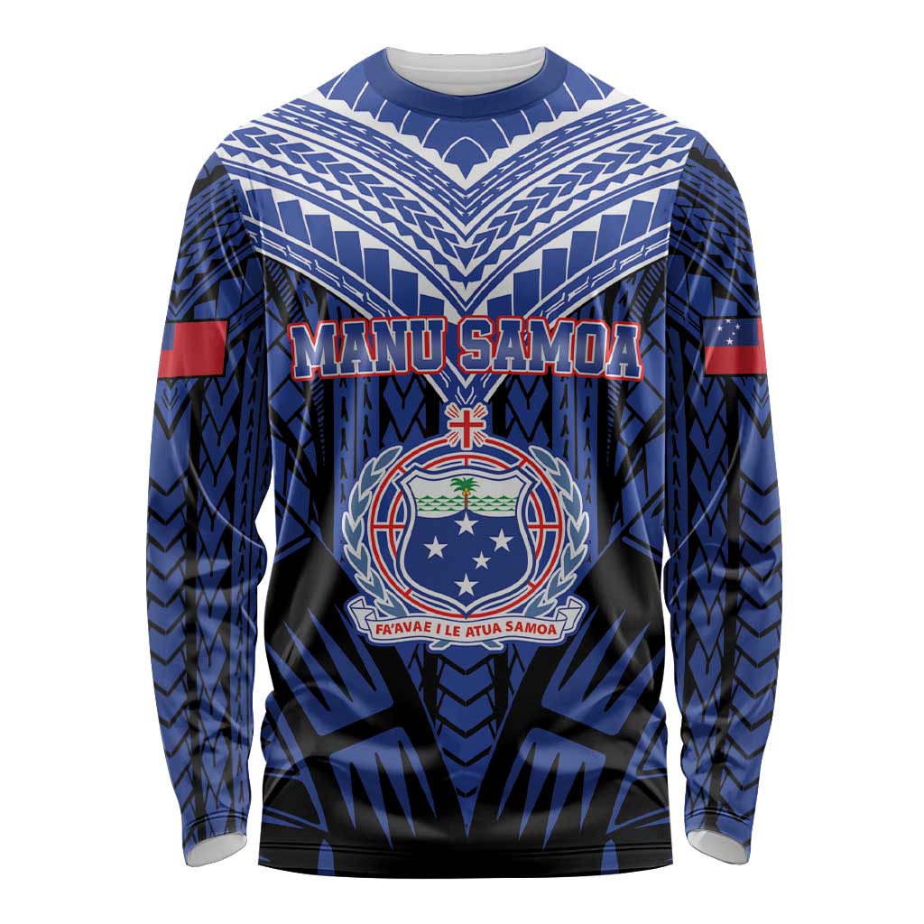 Custom Manu Samoa Sevens Rugby Long Sleeve Shirt Samoan Tribal Tattoo