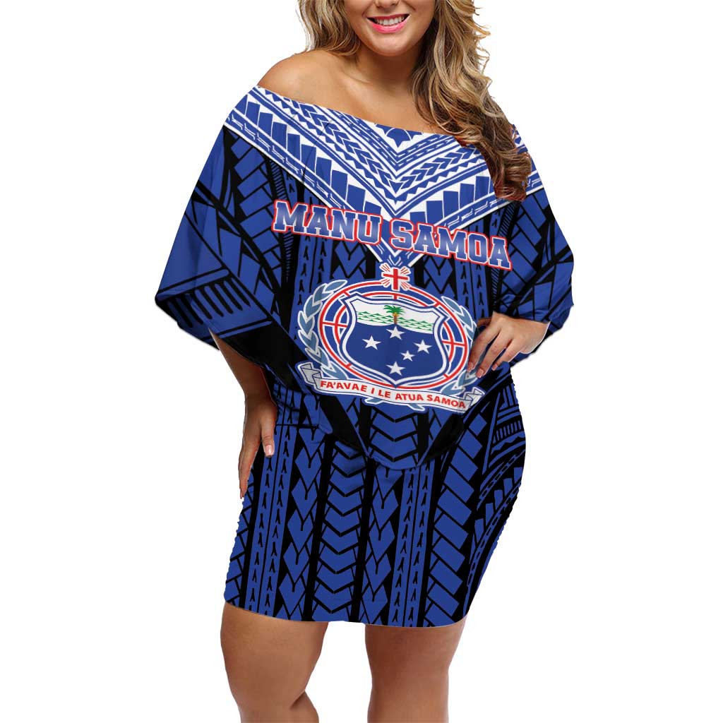 Custom Manu Samoa Sevens Rugby Off Shoulder Short Dress Samoan Tribal Tattoo