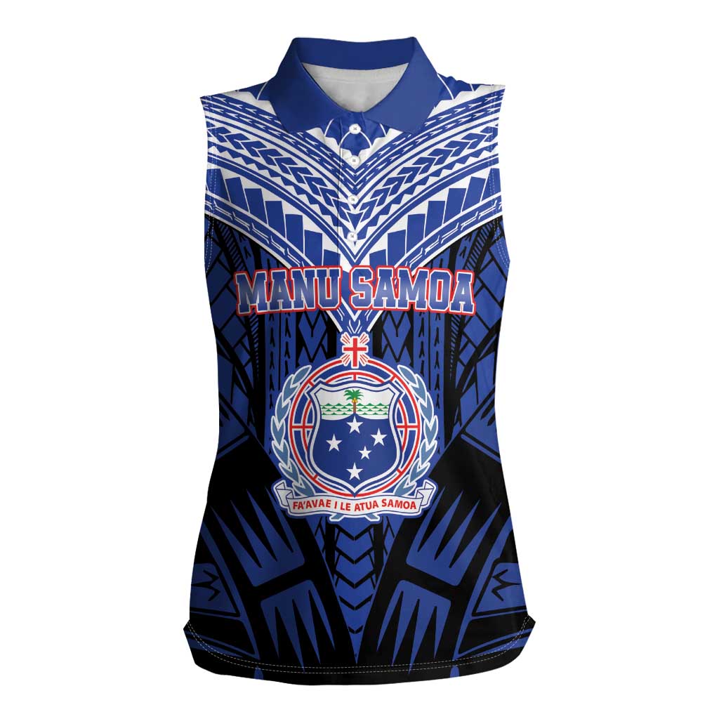 Custom Manu Samoa Sevens Rugby Women Sleeveless Polo Shirt Samoan Tribal Tattoo