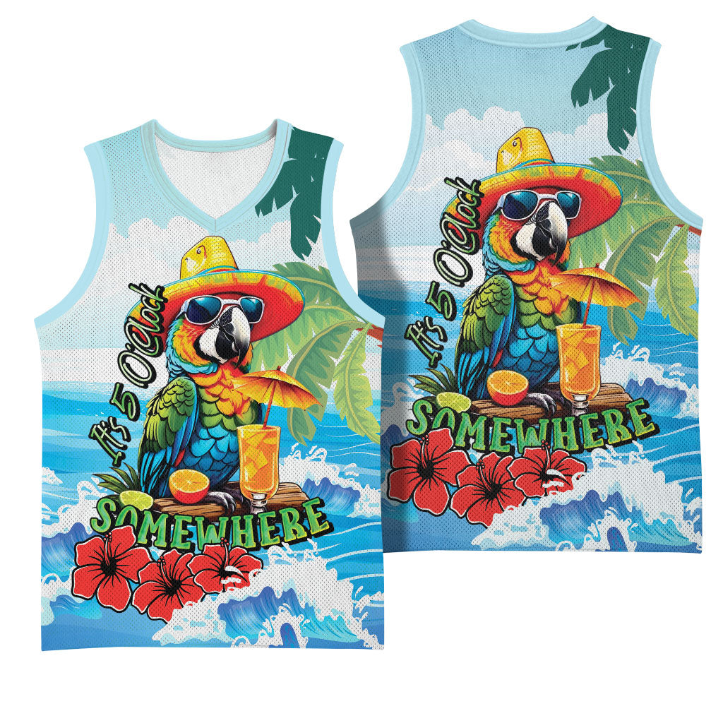 Funny Parrot Margarita Five O'clock Somewhere Basketball Jersey