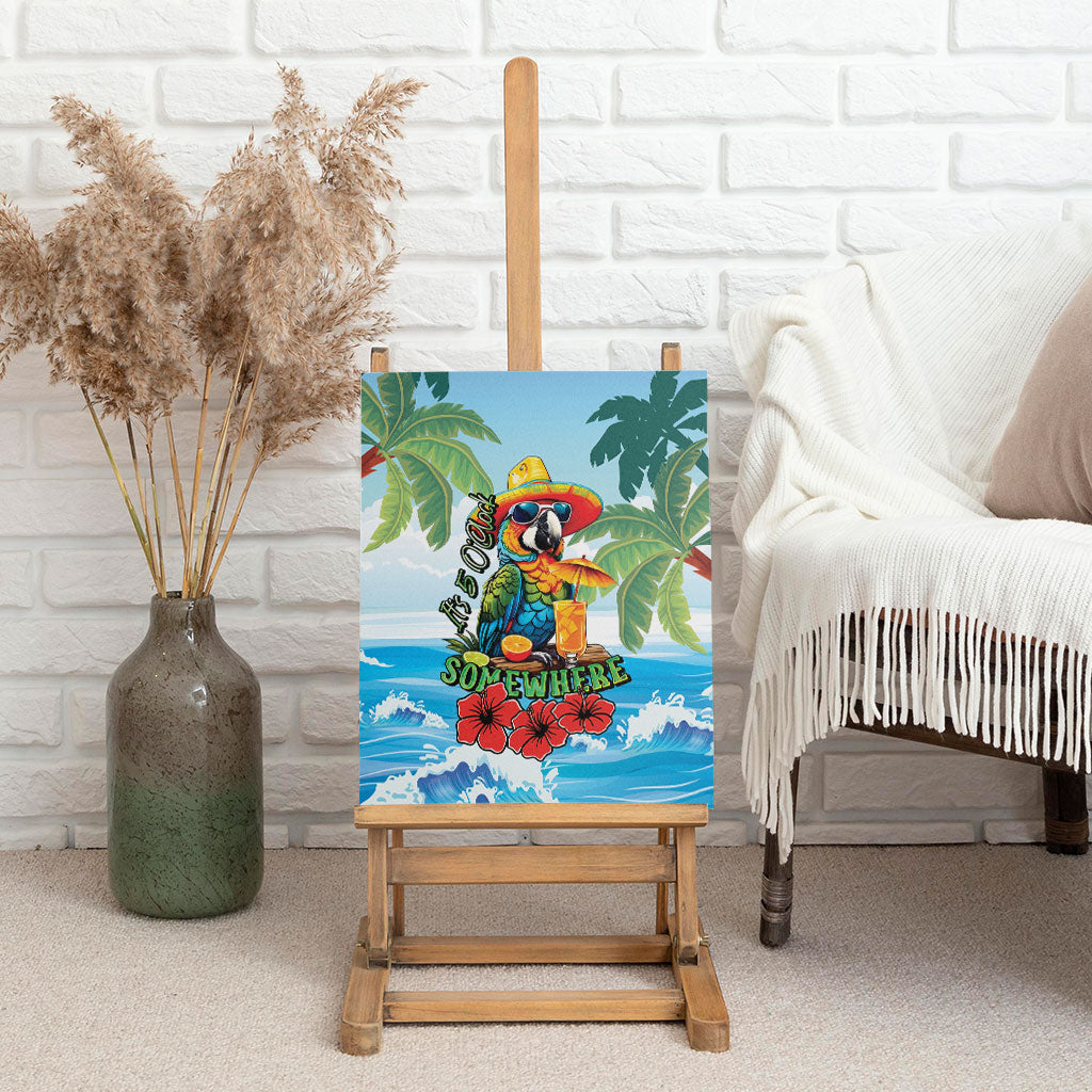 Funny Parrot Margarita Five O'clock Somewhere Canvas Wall Art