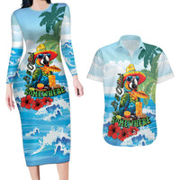 Funny Parrot Margarita Five O'clock Somewhere Couples Matching Long Sleeve Bodycon Dress and Hawaiian Shirt
