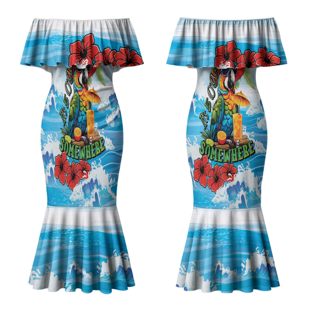 Funny Parrot Margarita Five O'clock Somewhere Couples Matching Mermaid Dress and Long Sleeve Button Shirt LT9 - Polynesian Pride
