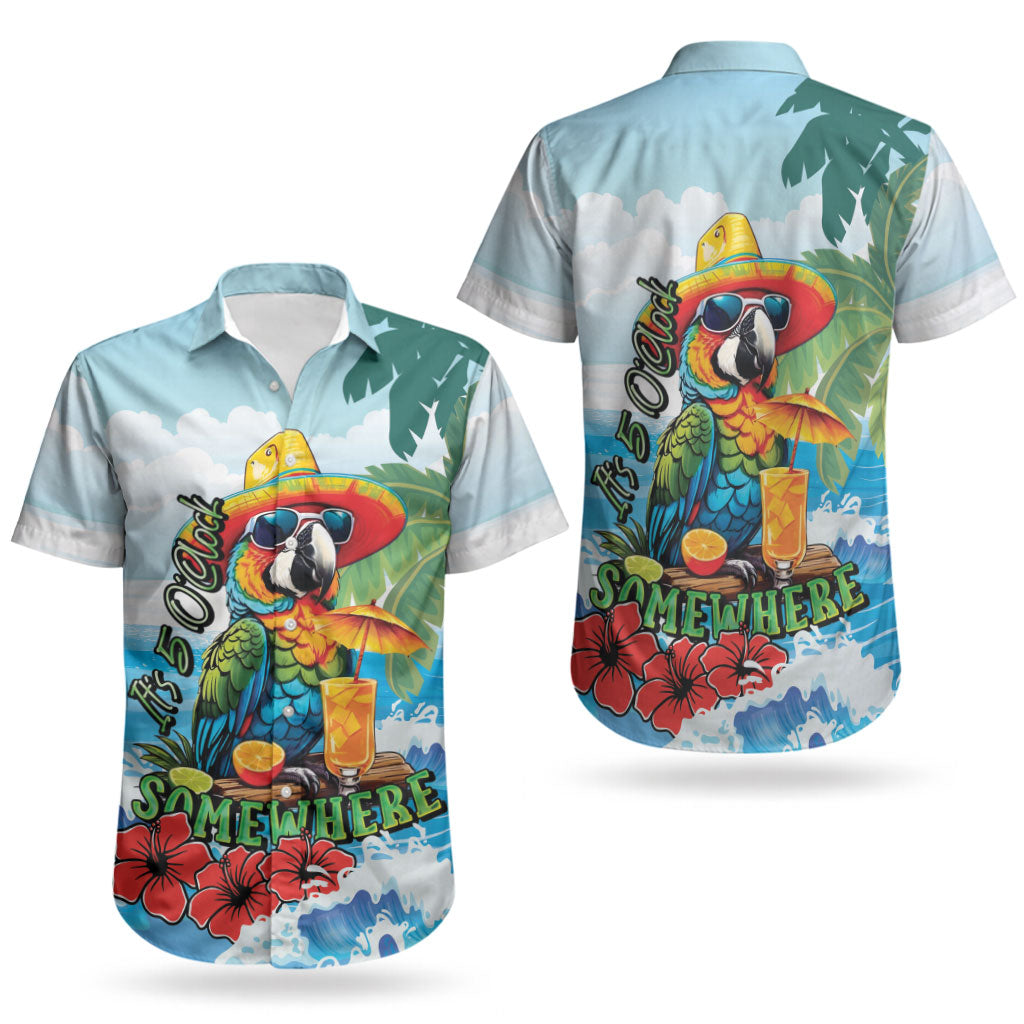 Funny Parrot Margarita Five O'clock Somewhere Couples Matching Off Shoulder Short Dress and Hawaiian Shirt LT9 - Polynesian Pride