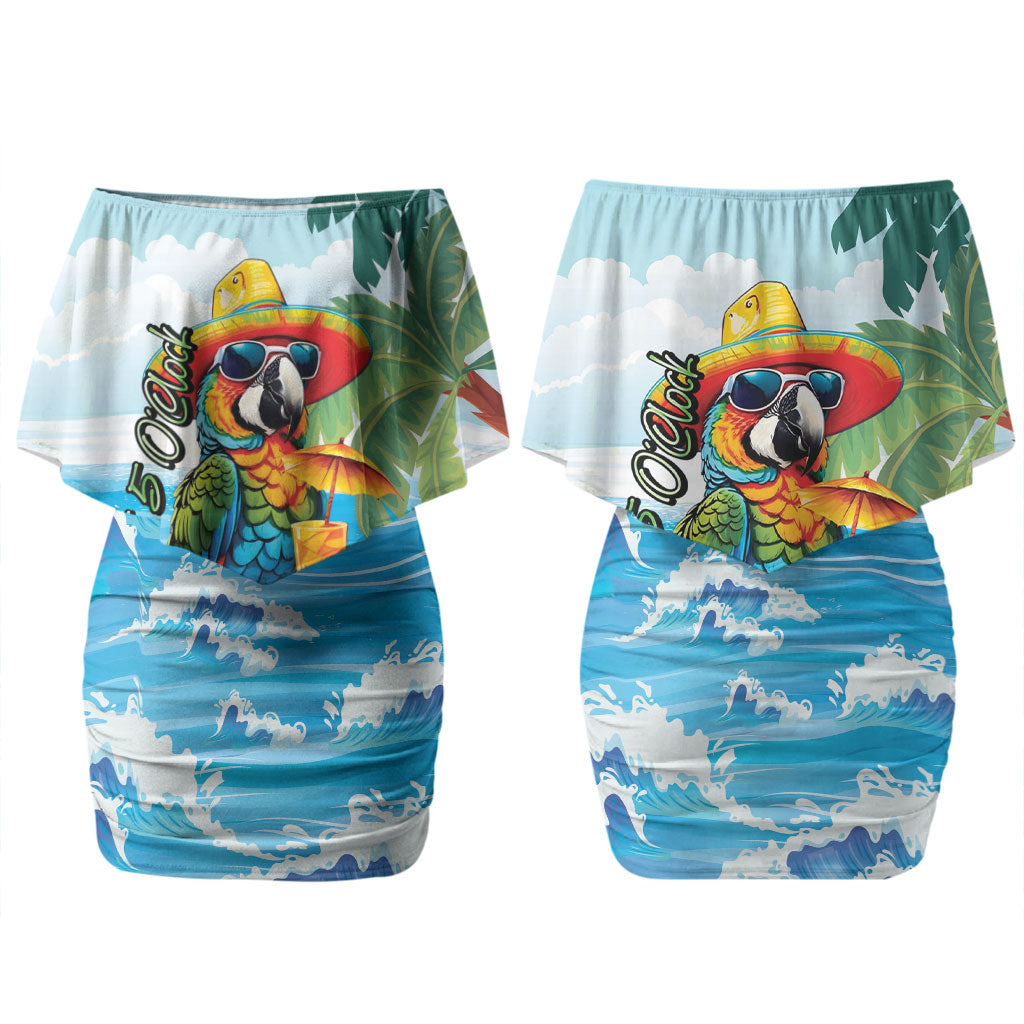 Funny Parrot Margarita Five O'clock Somewhere Couples Matching Off Shoulder Short Dress and Long Sleeve Button Shirt LT9 - Polynesian Pride